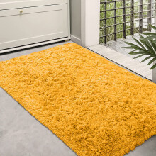 (Yellow, 60X110 CM) Shaggy Non Slip Rugs Living Room Area Carpet Mat
