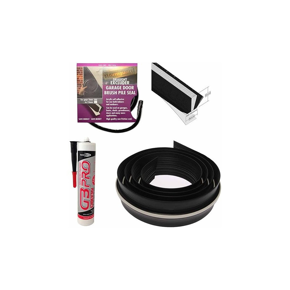 Stormguard Heavy Duty Garage Floor Threshold Seal & 7m Garage Door Brush Pile Draught Excluder