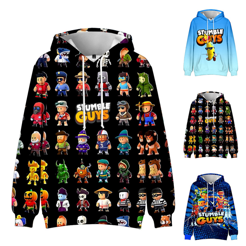 (B, 5-6Years) Stumble Guys 3D Print Kids Hoodie Pullover Casual Long Sleeve Hooded Sweatshirt Drawstring Tops