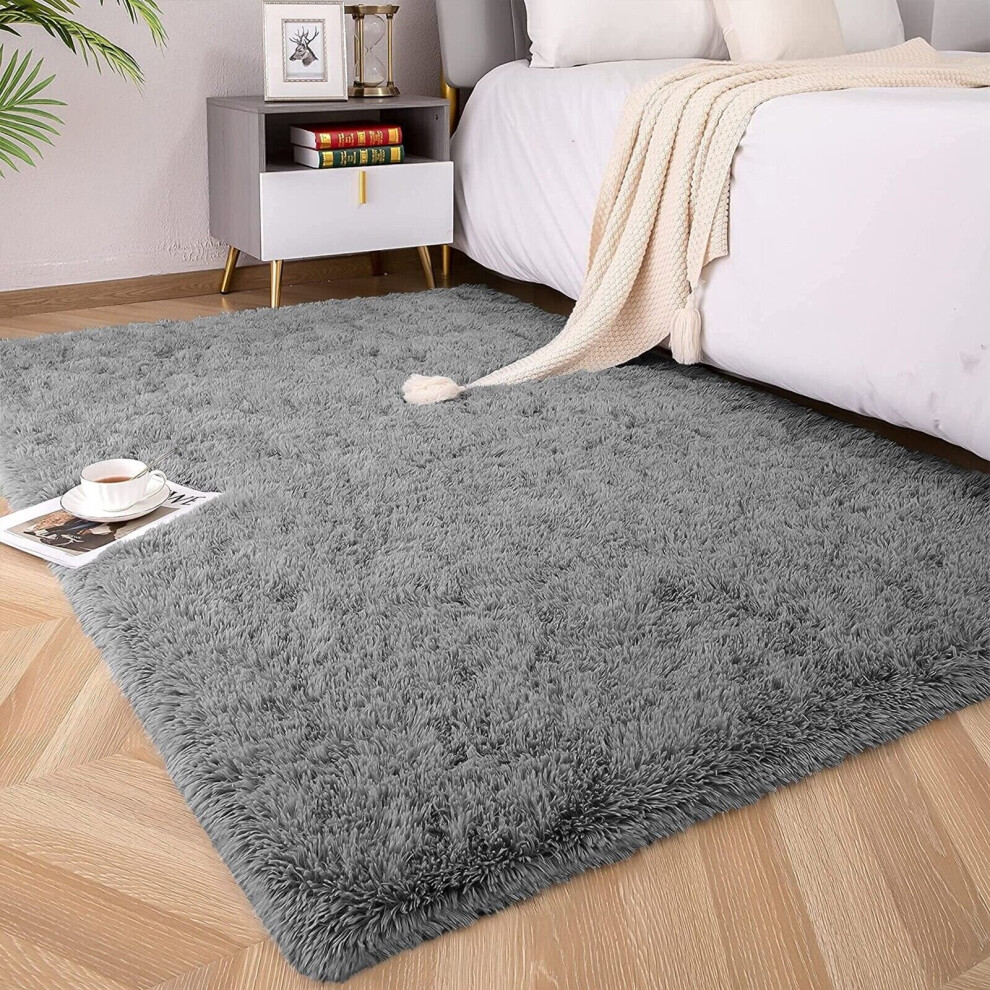 (160X230 CM, Grey) Shaggy Rugs Living Room Area Rug Runner Carpet Mat