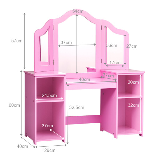 Casart 2 in 1 Kids Dressing Table with Foldable Mirror & Open Storage Shelves 1