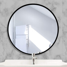 Round Glass Mirror 40x40cm HD Wall Mirror with Square Metal Frame for Vanity, Bathroom, Living Room Bedroom (Black)¡
