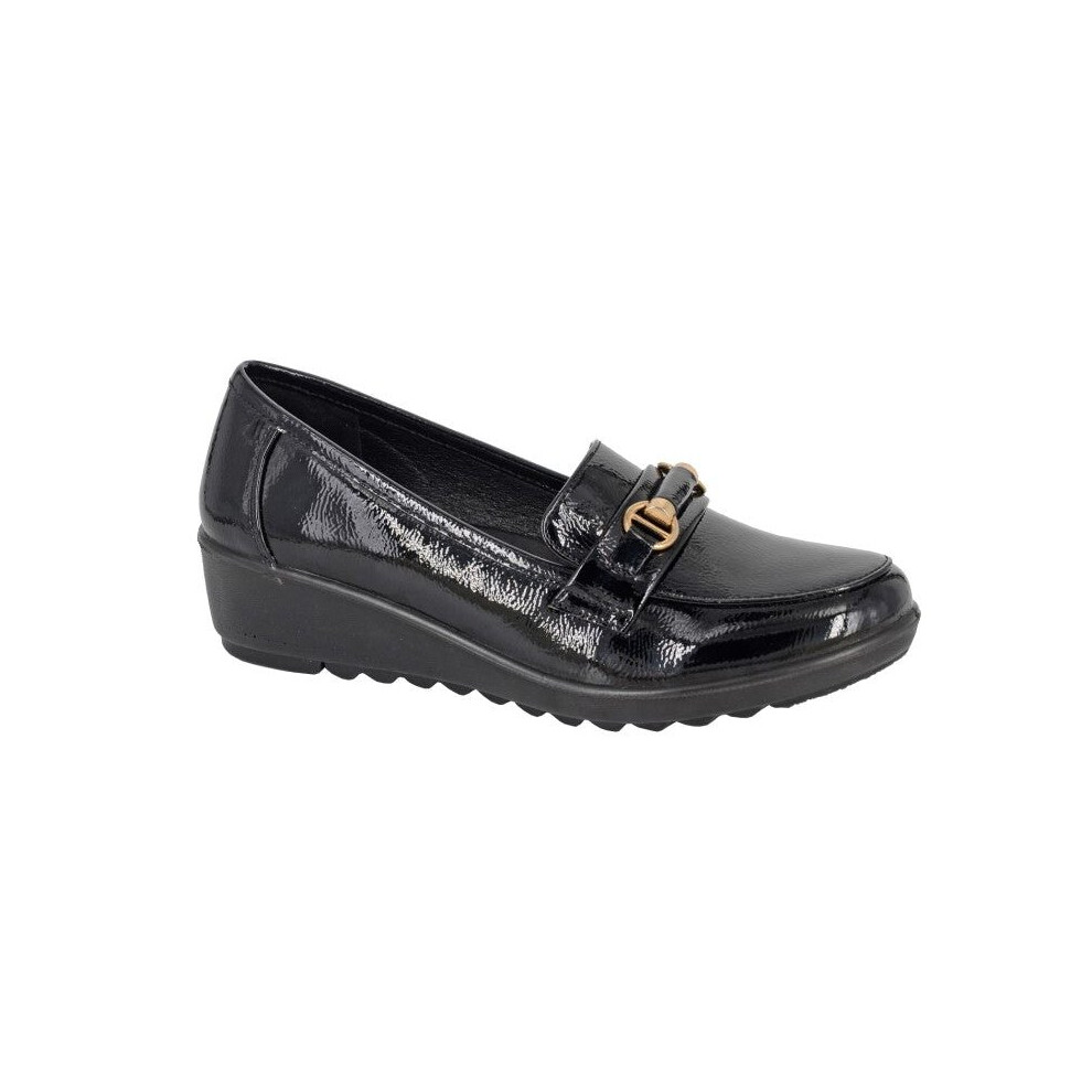 (8) Women BOULEVARD Black Patent PU Saddle Trim Wedge Casual PU Wedge Sole