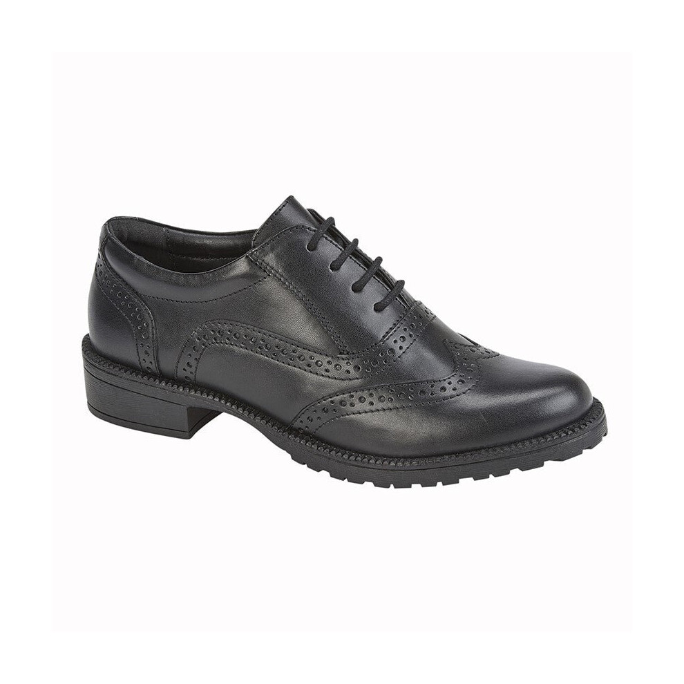 (5) Women CIPRIATA Black Leather 4 Eye Brogue Oxford Tie Shoe TPR Sole