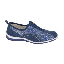 (7) Women BOULEVARD Navy Real Suede/Printed Centre Zip Leisure Casual TPR Sole