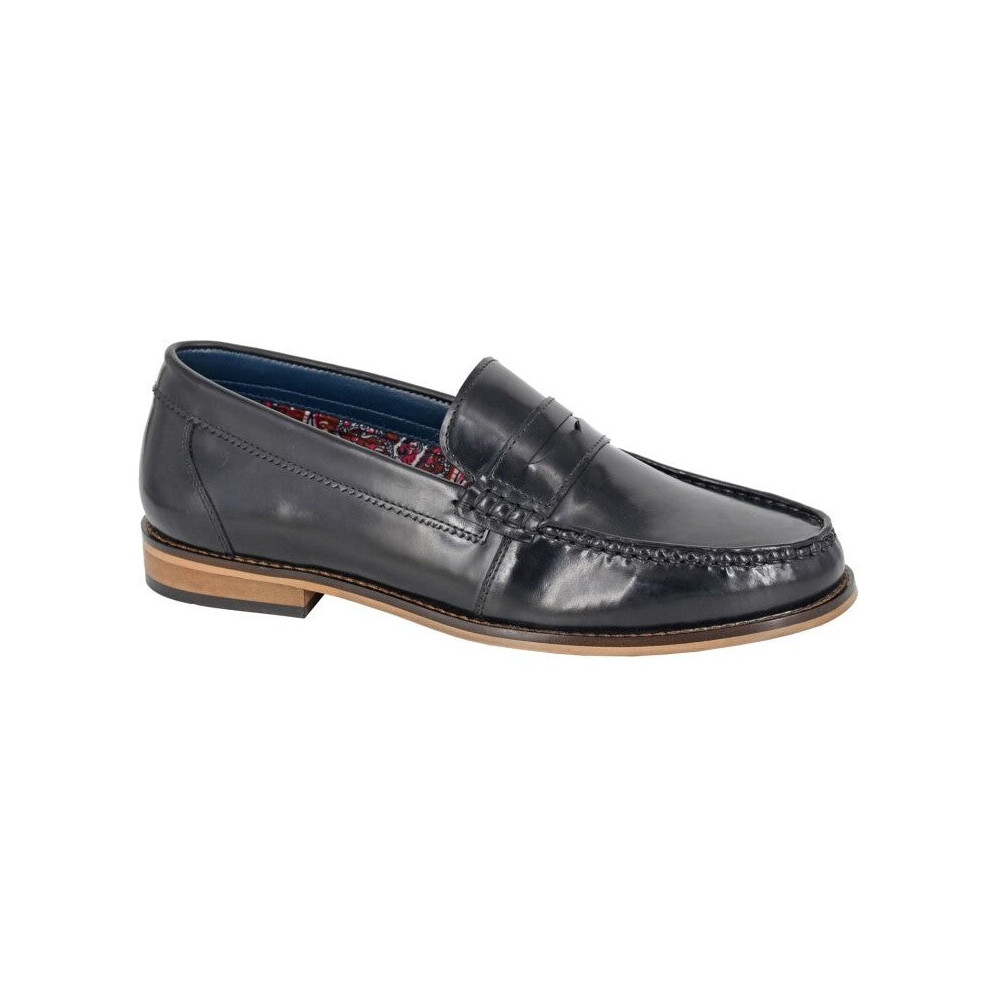 (12) ROAMERS Black Hi-Shine Leather Saddle Loafer Tunit Sole