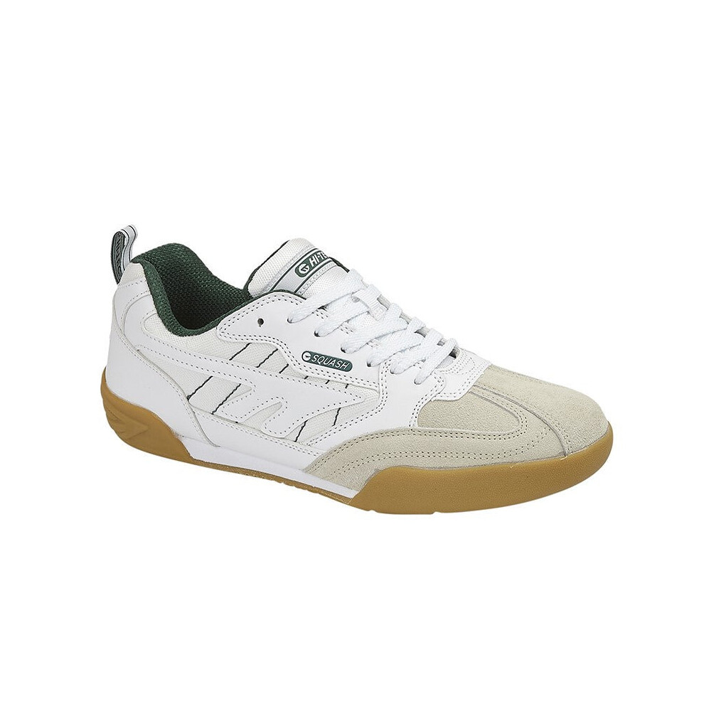 (8) Men HITEC White PU/Suede/Leather Squash Trainer Non Marking Gum Rubber Outsole