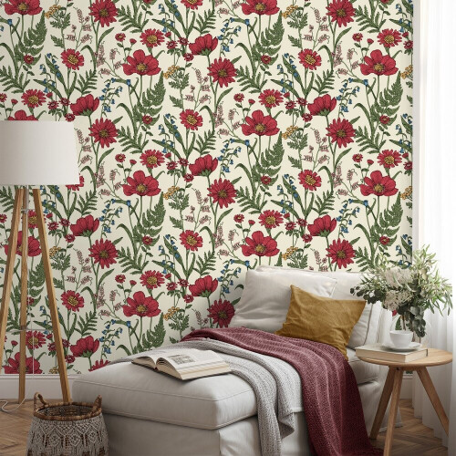 Fine Decor Fine Decor Wild Meadow Red Wallpaper FD43335 2