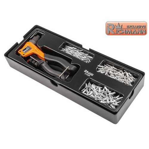 RICHMANN C1220, hand riveter and rivets set 151 pcs compact size 200mm with tray