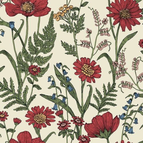Fine Decor Fine Decor Wild Meadow Red Wallpaper FD43335