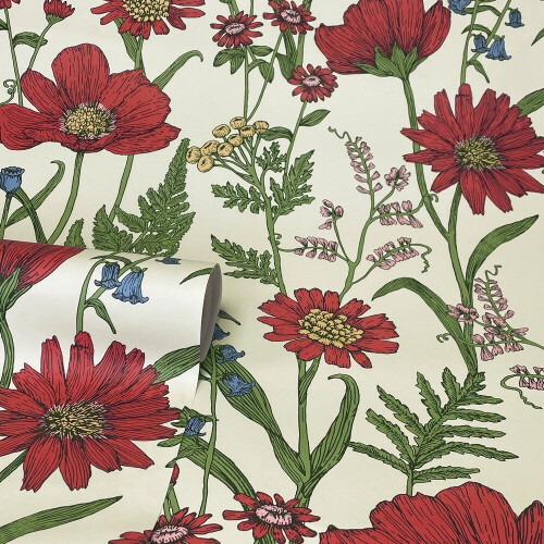 Fine Decor Fine Decor Wild Meadow Red Wallpaper FD43335 1