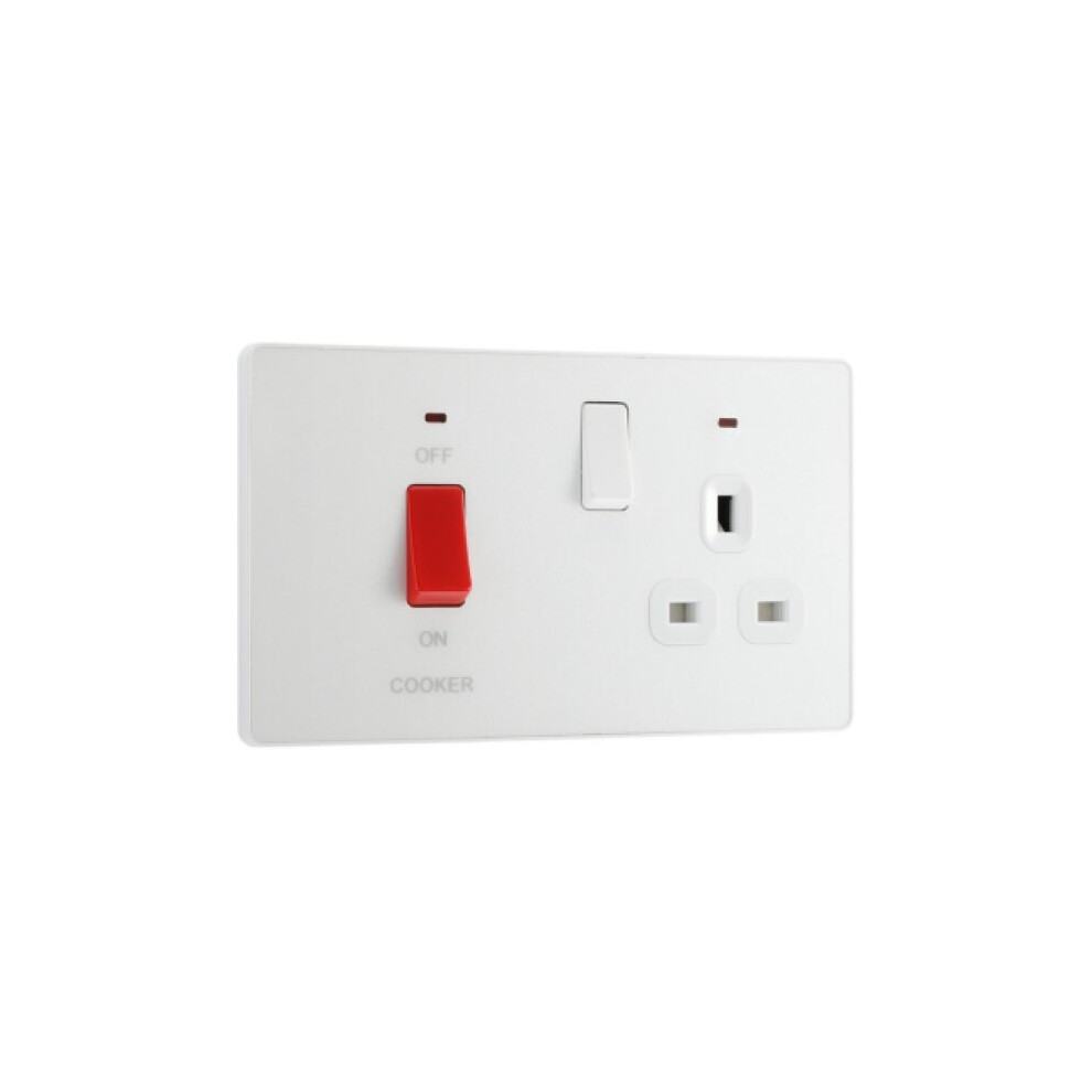 Bg Evolve White 45A 2-Pole Cooker Switch 13A Switched Socket Led Indicators 5050765192958