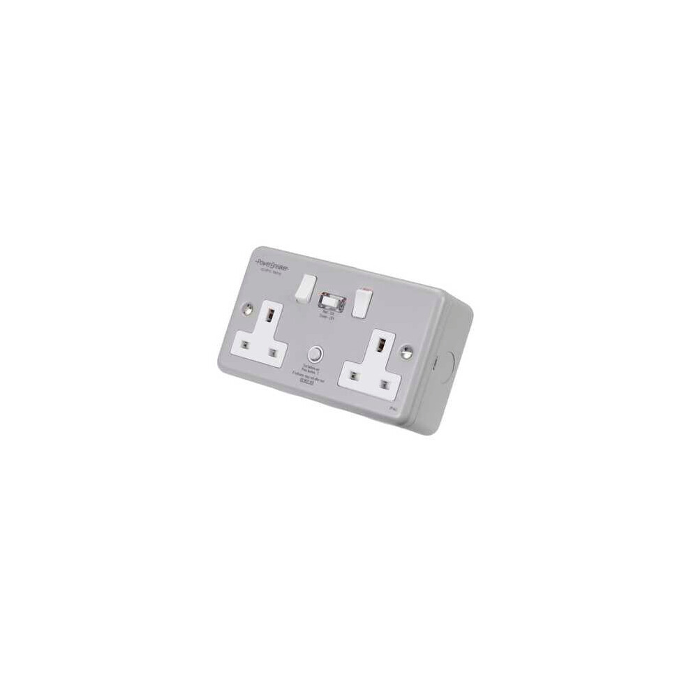 Powerbreaker 13A 2 Gang 10Ma RCD Type A Passive Metal Clad Socket - K22-MP10