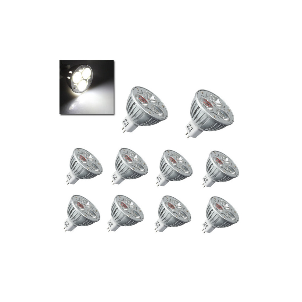 1X 10X MR16 3W 300LM Pure White Energy Saving LED Spot Lightt Bulb 12V