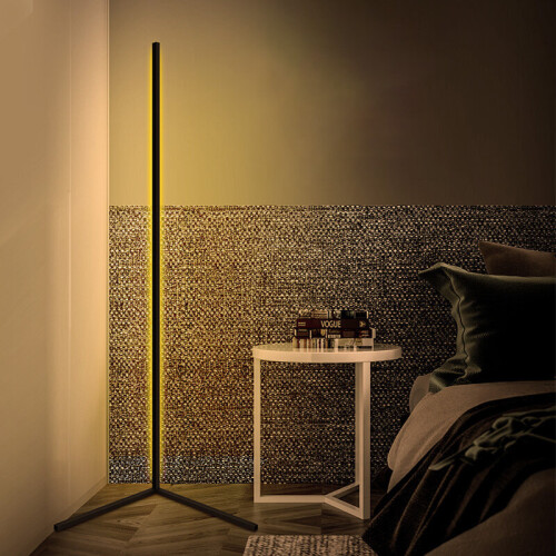 1.1/1.4/1.6M LED Dimmable Corner Floor Lamp with Remote Multicolor Black Housing