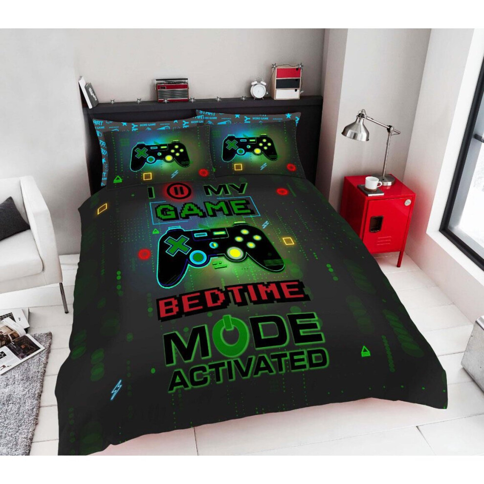 KING SIZE Duvet Cover Set Neon Computer Game Video Gamer Gamepad Gaming Bedroom