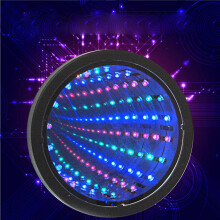 Infinity Mirror LED Tunnel Light - Multicolor Mood Lamp for Wall or Desk, Battery Powered (3x AA), 7 Color Patterns, Calming Optical Illusion