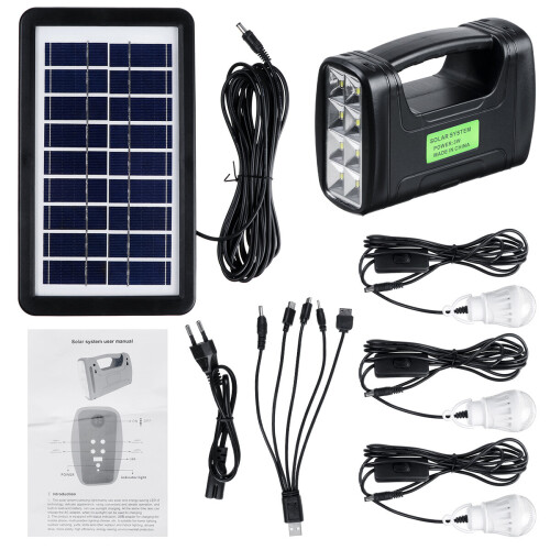 Portable Solar Generator System Emergency Light Outdoor Camping 3PCS Light Bulb 1
