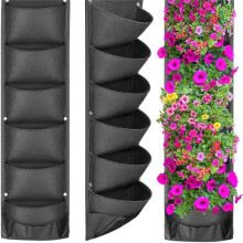(Green, 7 pockets) Vertical Hanging Garden Planter Flower Pots Layout Waterproof Wall Mount Hanging Flower Pot Bag