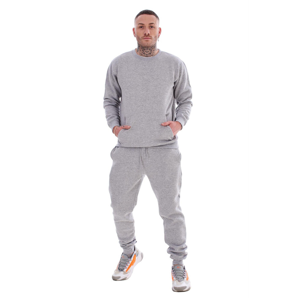 (Grey, XL) Malay Mens Plain Tracksuit Branded Fleece Pullover Sweatshirts Cotton Jogging Bottoms