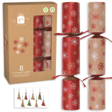 Kraft And Red Snowflake Christmas Crackers 28cm Box Set Of 8 Plastic Free