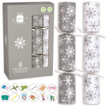 Silver And White Snowflake Christmas Crackers 28cm Box Set Of 8 Plastic Free