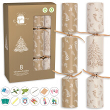 Gold And Cream Foliage Christmas Crackers 28cm Box Set Of 8 Plastic Free