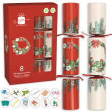 Traditional Holly Wreath Christmas Crackers 28cm Box Set Of 8 Plastic Free