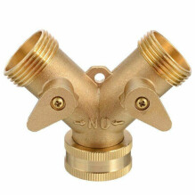 Brass 3/4 in Double Outlet Garden Tap Adaptor Connector with Dual Stop Valves, Leak-Free Hose Splitter