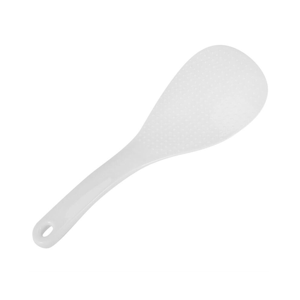 Kitchen Dotted White Plastic Flat Rice Scoop Paddle Meal Spoon