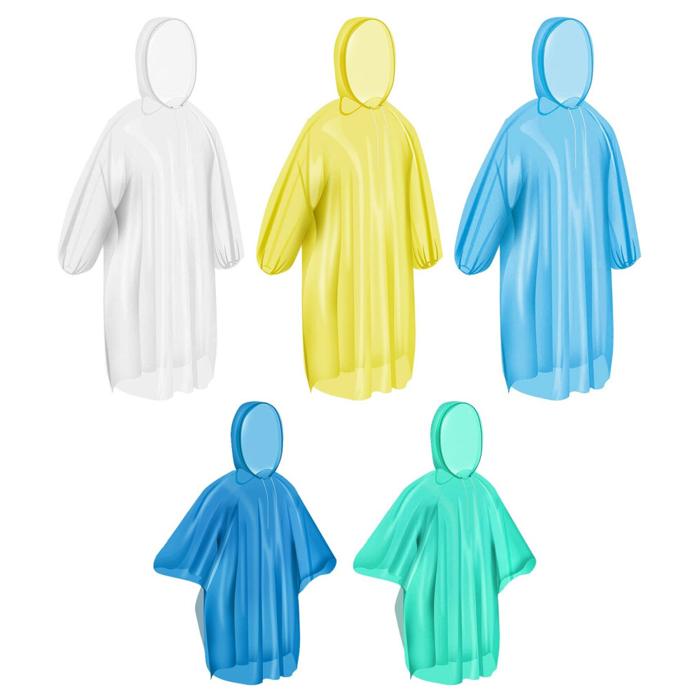 Ponchos Family Pack,Rain Poncho for Adults Kids Disposable or Reusable Ponch Rain Ponchos with Drawstring Hood 5 Pack