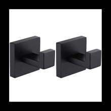 2-Pack Matte Black Stainless Steel Towel Hooks - Wall-Mounted, Rustproof, Heavy-Duty Coat & Towel Hangers