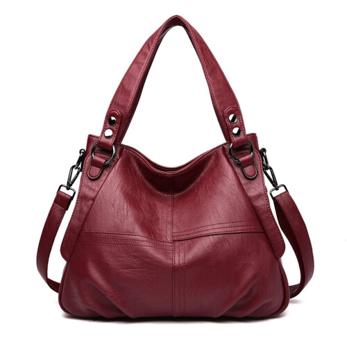 (Red) Women PU Leather Top Handle Bags Shoulder Satchel Tote Shopper Bag Handbag