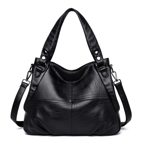 (Black) Women PU Leather Top Handle Bags Shoulder Satchel Tote Shopper Bag Handbag