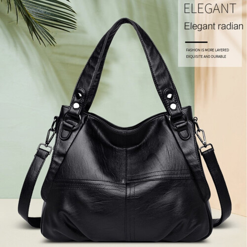 (Black) Women PU Leather Top Handle Bags Shoulder Satchel Tote Shopper Bag Handbag 1