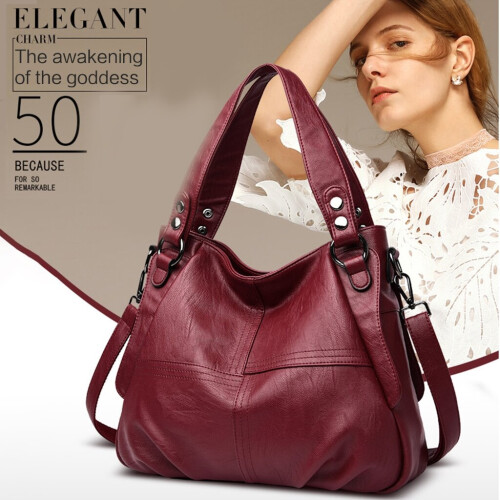 (Red) Women PU Leather Top Handle Bags Shoulder Satchel Tote Shopper Bag Handbag 2