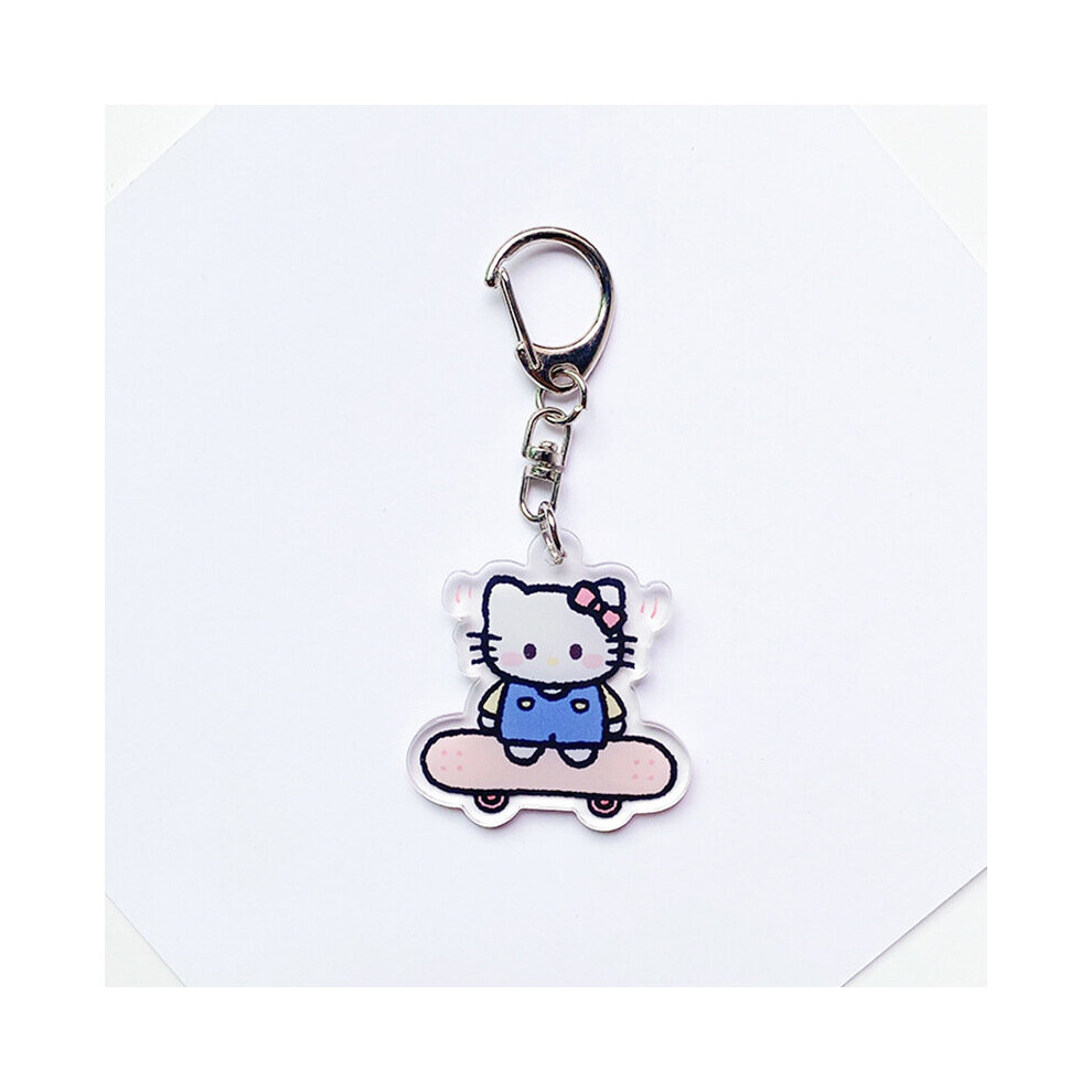 (Hello Kitty) Skateboard Acrylic Sanrio Keychain Cartoon Bag Pendants Keyring Holder Decor Bag