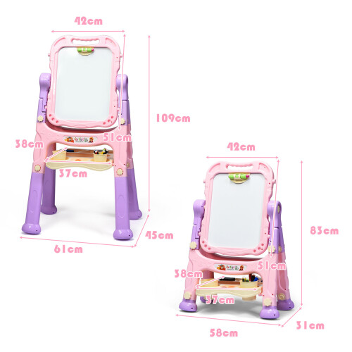 Casart Children's Easel Magnetic&Double Sided w/Adjustable Height Accessories 1