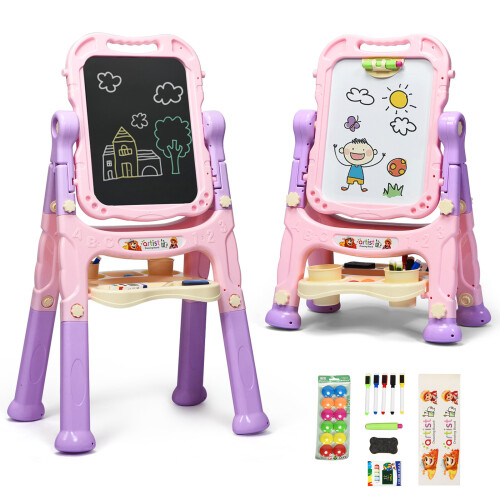 Casart Children's Easel Magnetic&Double Sided w/Adjustable Height Accessories
