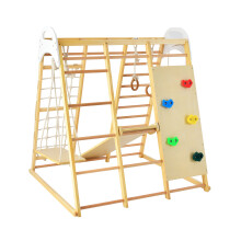 8-in-1 Indoor Wooden Jungle Gym for Toddlers - Monkey Bars, Rings, Climbing Net, Rock & Swing