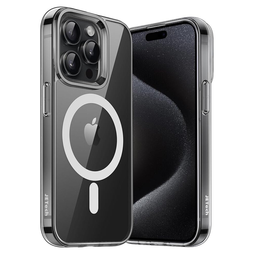iPhone 15 Pro Max Magnetic Case 6.7-Inch Compatible with MagSafe Wireless Charging, Shockproof Phone Bumper Cover, Anti-Scratch Clear Back (Clear)