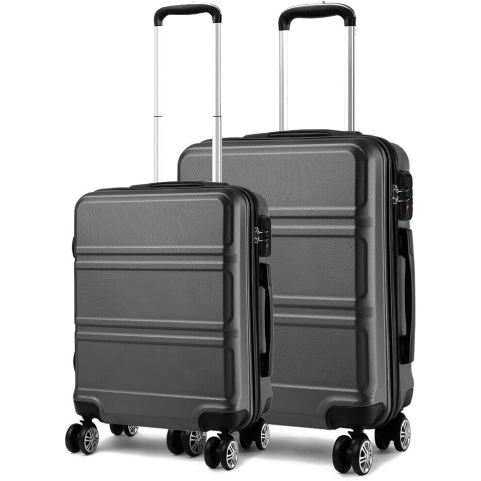 (Grey) Kono Luggage Set of 2 PCS Lightweight ABS Hard Shell Trolley Travel Case 20" Carry on Hand Cabin Suitcase + 24" Medium Check in Luggage with TS