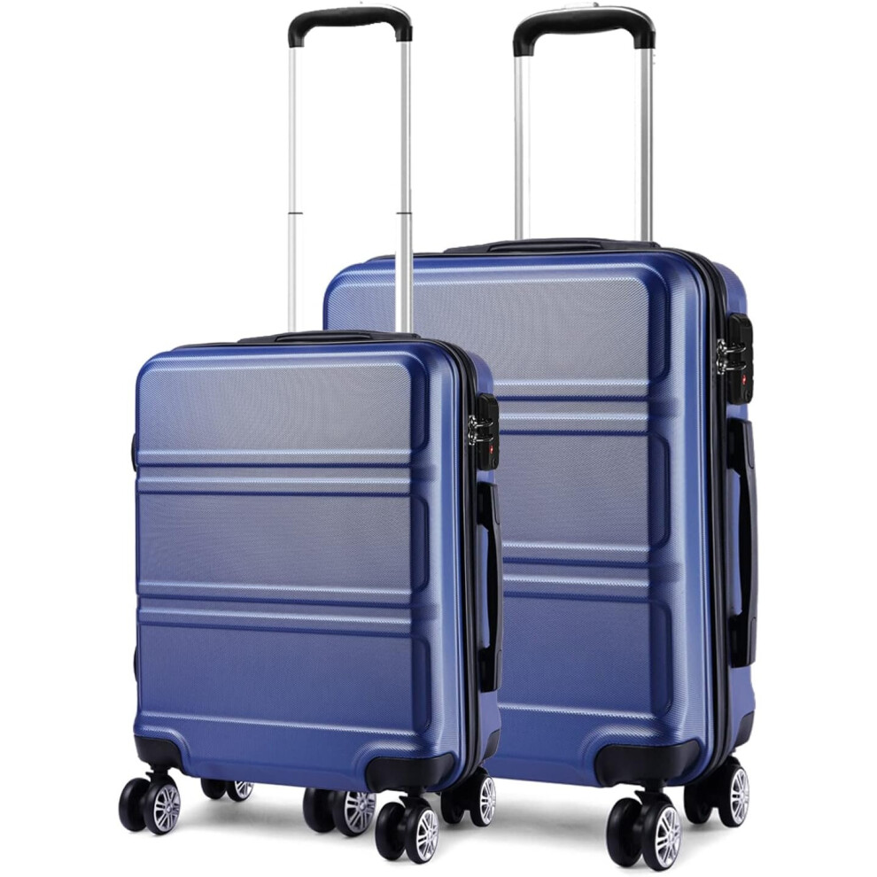 (Navy) Kono Luggage Set of 2 PCS Lightweight ABS Hard Shell Trolley Travel Case 20" Carry on Hand Cabin Suitcase + 24" Medium Check in Luggage with TS