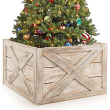 Christmas Tree Stand Wooden Box W/Hook & Loop Fastener Xmas Tree Skirt