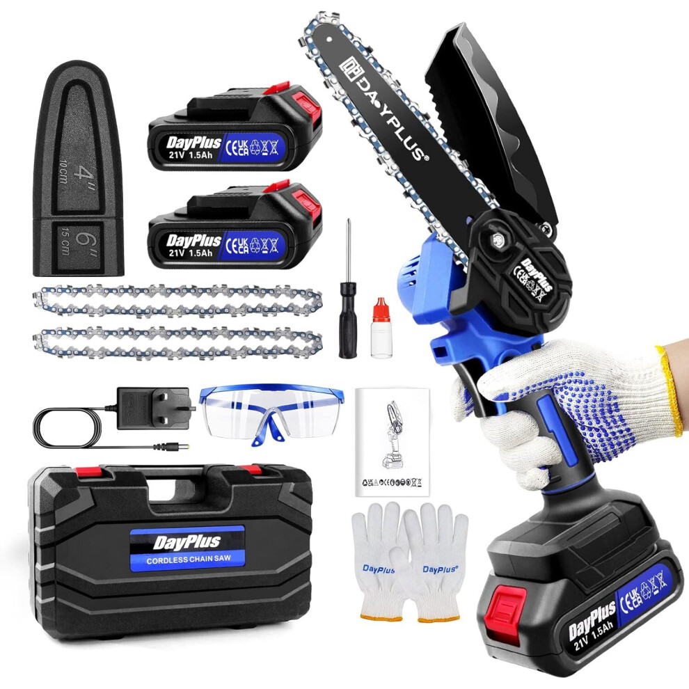 Mini Chainsaw 6 Inch Cordless Electric Chainsaw with Brushless Motor 2 Rechargeable Batteries for Makita and 2 Chains