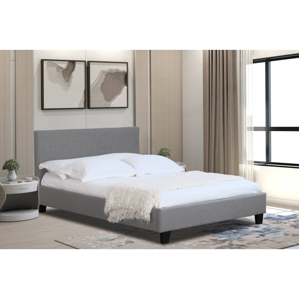 (4ft6 Double, With Lucy Mattress) Modern Fabric Bedframe Light Grey