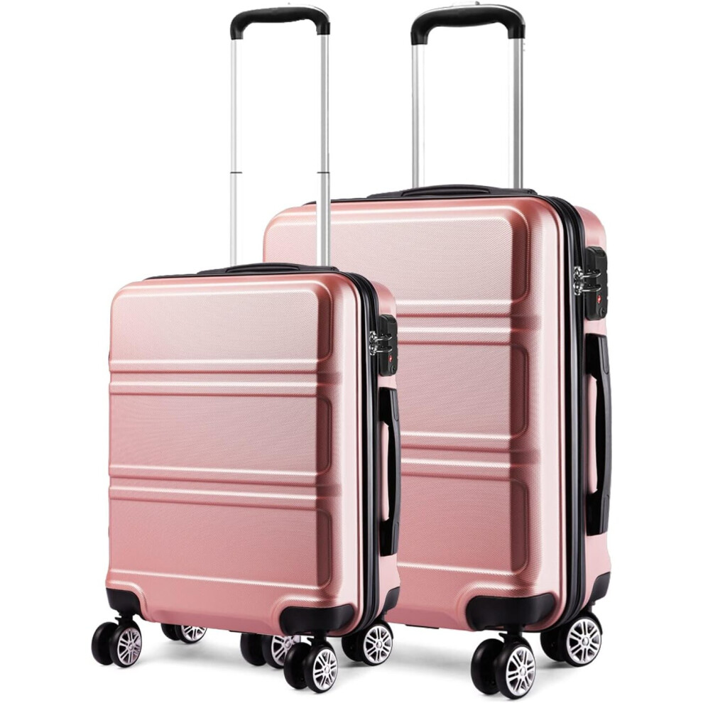 (Nude) Kono Luggage Set of 2 PCS Lightweight ABS Hard Shell Trolley Travel Case 20" Carry on Hand Cabin Suitcase + 24" Medium Check in Luggage with TS