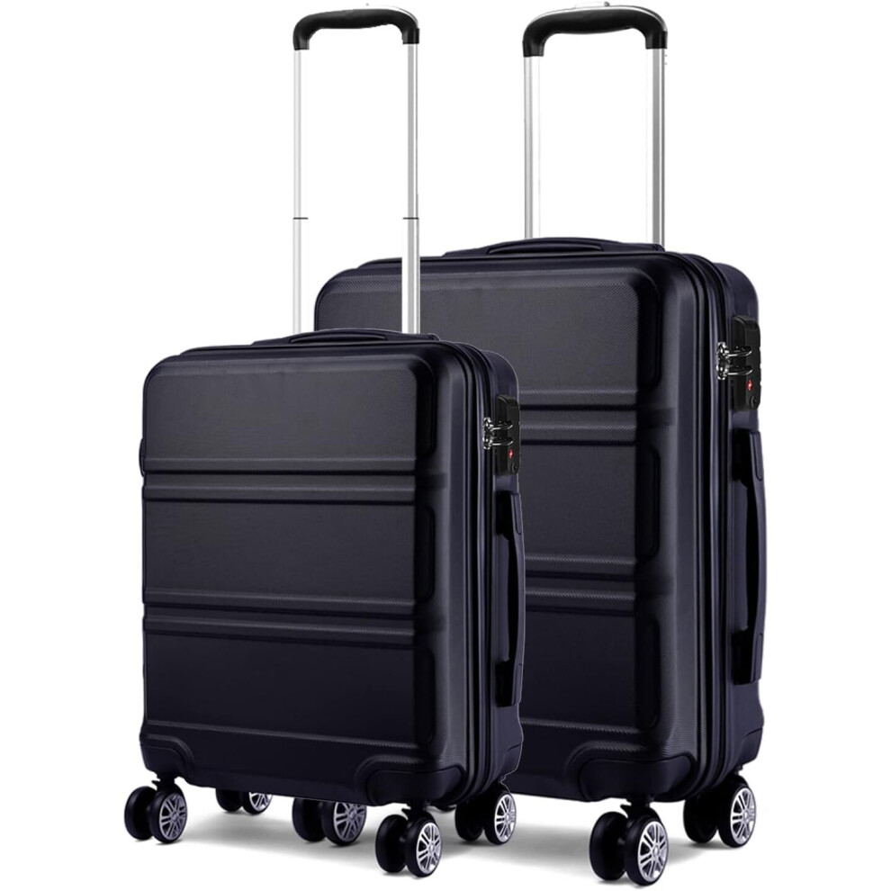 (Black) Kono Luggage Set of 2 PCS Lightweight ABS Hard Shell Trolley Travel Case 20" Carry on Hand Cabin Suitcase + 24" Medium Check in Luggage with T