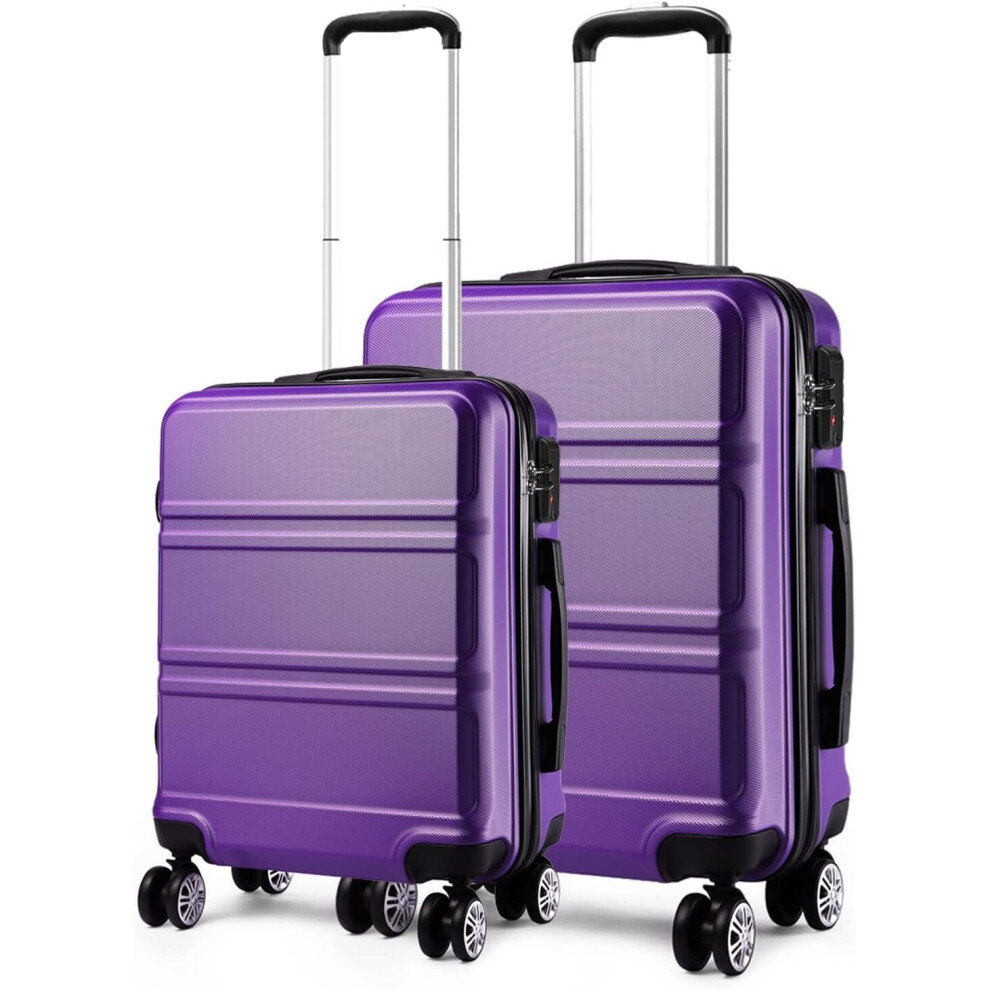 (Purple) Kono Luggage Set of 2 PCS Lightweight ABS Hard Shell Trolley Travel Case 20" Carry on Hand Cabin Suitcase + 24" Medium Check in Luggage with