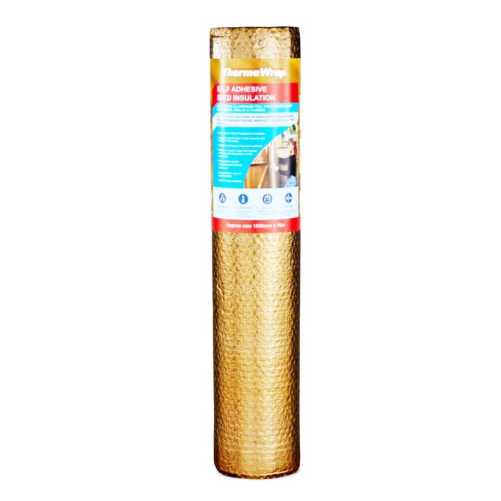 Thermawrap Shed Bubble Foil Insulation Self Adhesive 1000mm x10m Energy Saving Heat Reflective Energy Saving, Self Adhesive